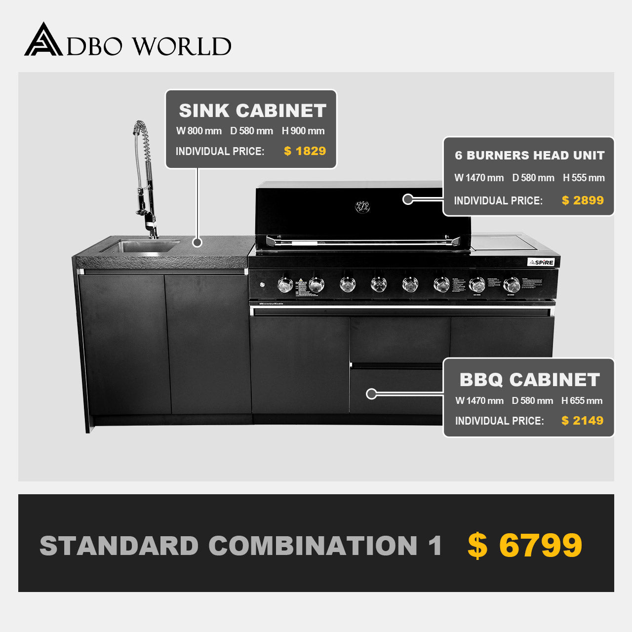 Aspire 6 Burner LPG GAS Combination with Sink Cabinet