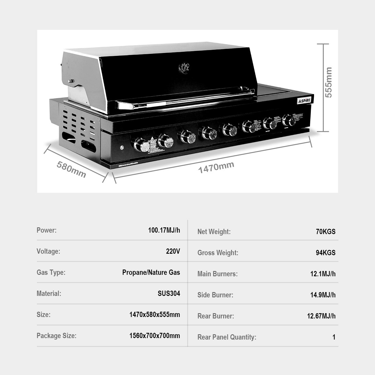 Aspire 6 Burner LPG with Rear & Side Burners