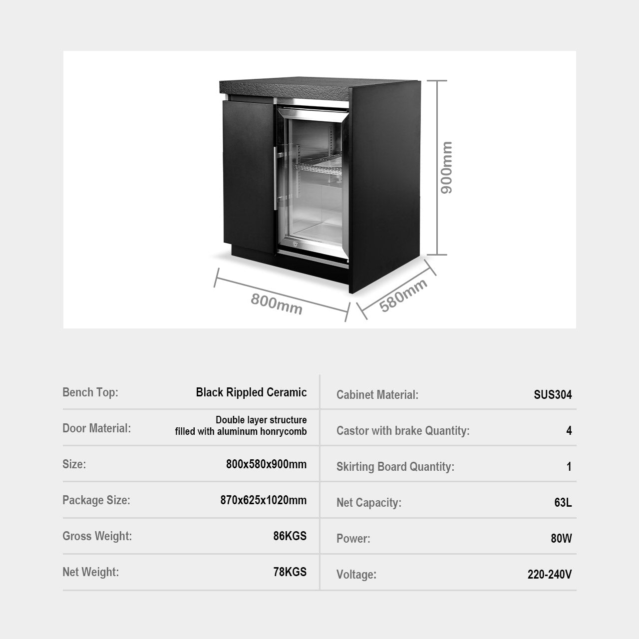 Aspire 6 Burner LPG Combination with Fridge and Sink Cabinets