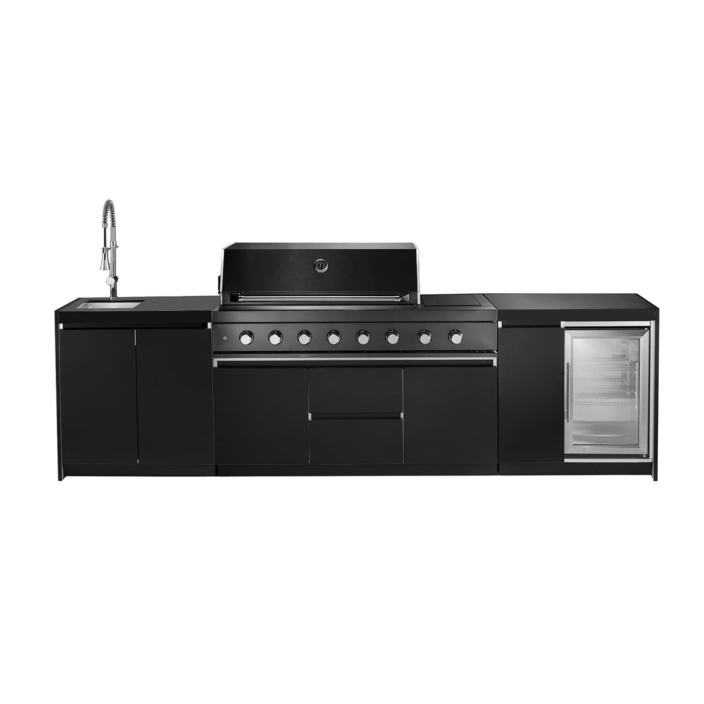 Aspire 6 Burner Natural Gas Combination with Fridge and Sink Cabinets : (does not include hose & Nat gas governor, they are supplied by an authorised Gas fitter / plumber)