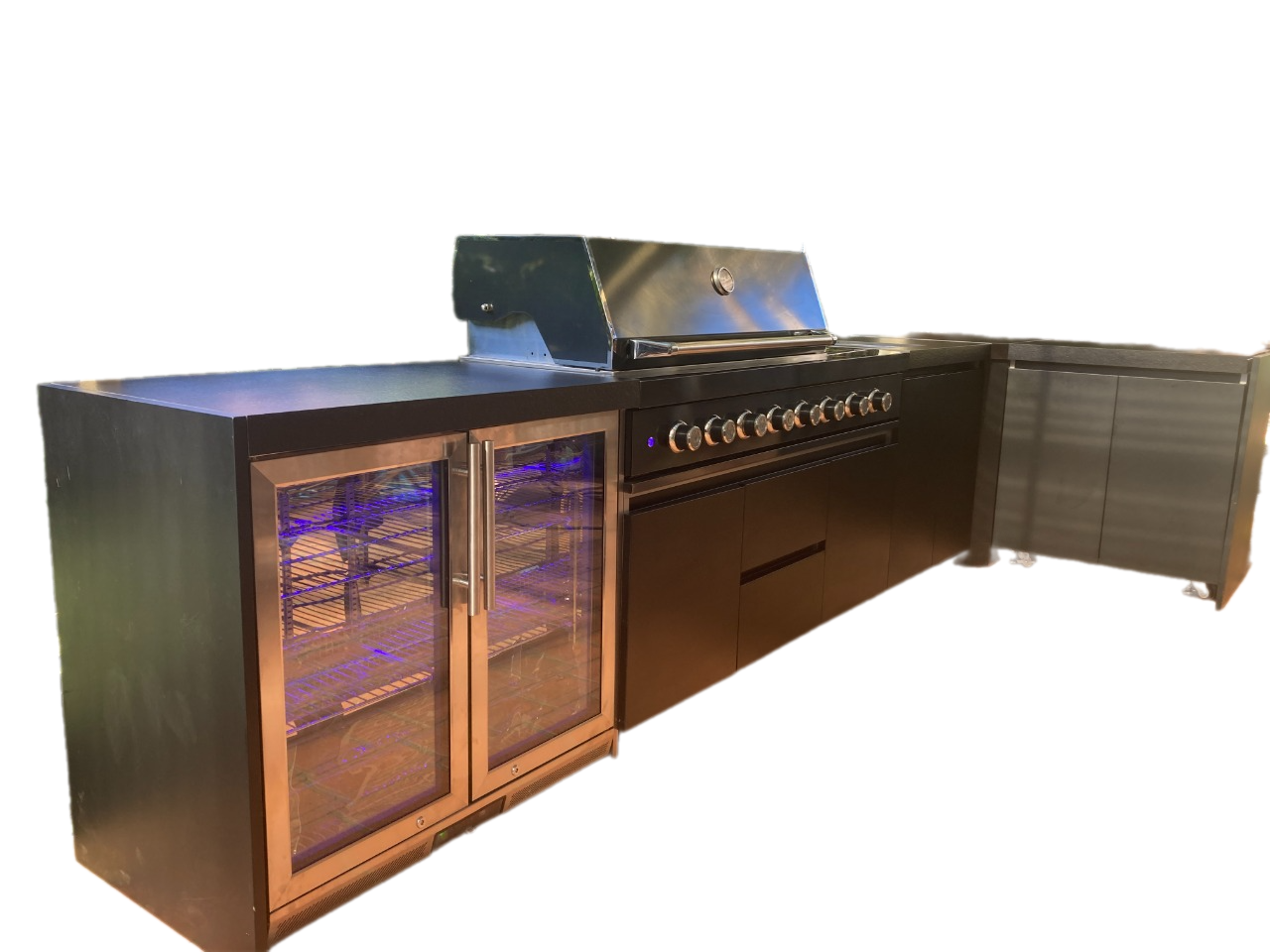 Aspire 6 Burner LPG GAS Combination with Double door Refridgerator, double door floor cabinet, corner cabinet and Sink Cabinets
