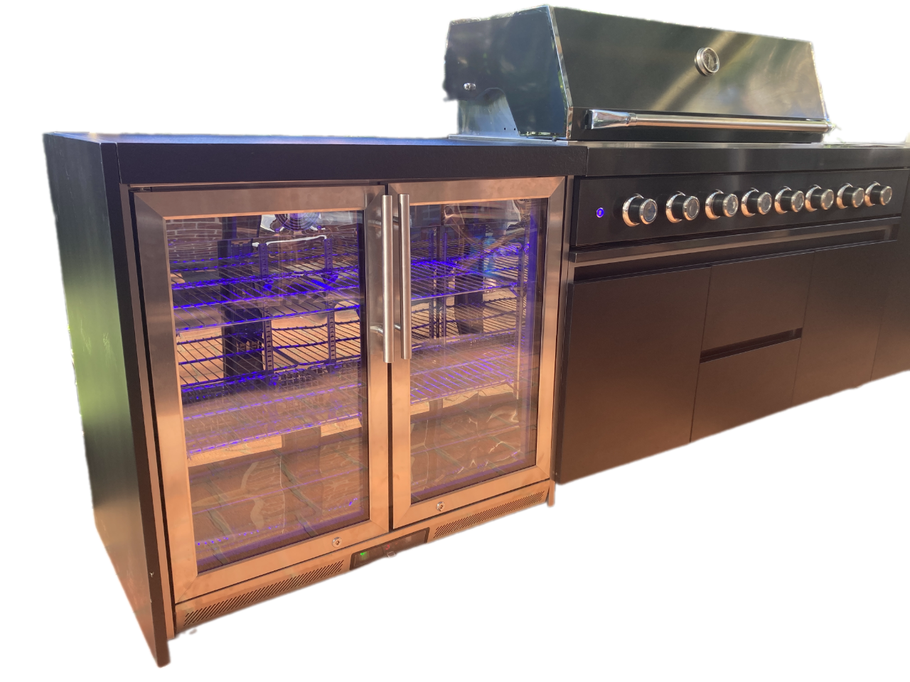 Aspire 6 Burner NAT GAS Combination with Grill cabinet, Double door Refridgerator, and Sink Cabinets :NATURAL GAS (does not include hose & Nat gas governor, they are supplied by an authorised Gas fitter / plumber)