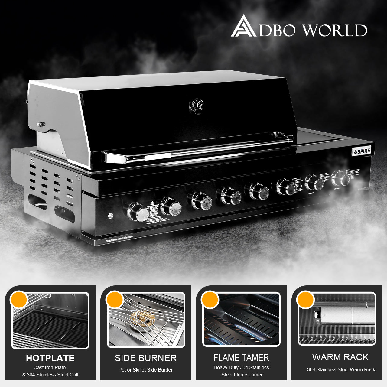 Aspire 6 Burner NAT GAS Combination with Grill cabinet -NATURAL GAS (does not include hose & Nat gas governor, they are supplied by an authorised Gas fitter / plumber)