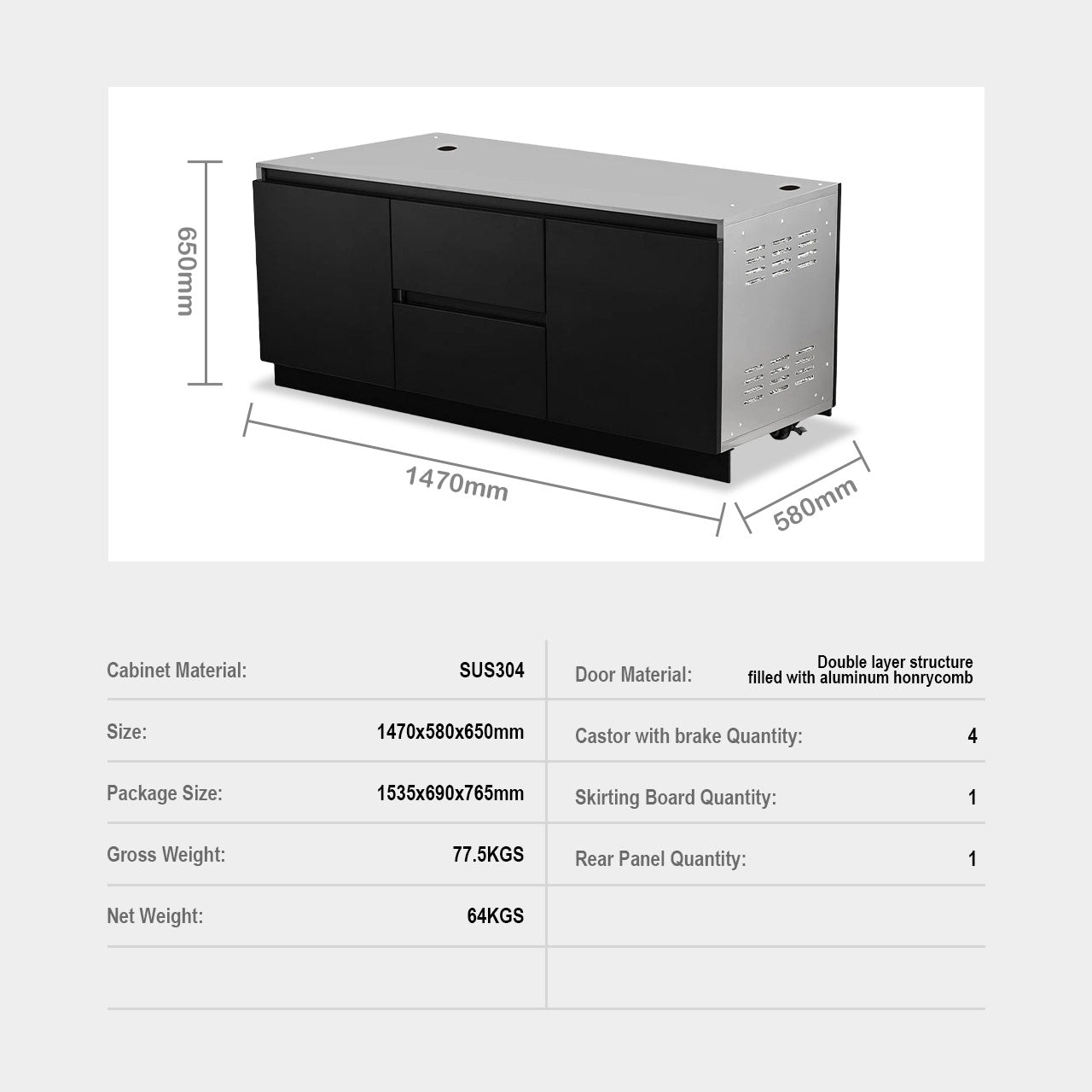 Aspire 6 Burner NAT GAS Combination with Grill cabinet -NATURAL GAS (does not include hose & Nat gas governor, they are supplied by an authorised Gas fitter / plumber)