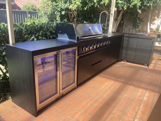 Aspire 6 Burner LPG GAS Combination with Double door Refridgerator, double door floor cabinet, corner cabinet and Sink Cabinets