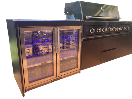 Aspire 6 Burner NAT GAS Combination with Grill cabinet,  Double door Refridgerator, and Sink Cabinets :NATURAL GAS (does not include hose & Nat gas governor, they are supplied by an authorised Gas fitter / plumber)